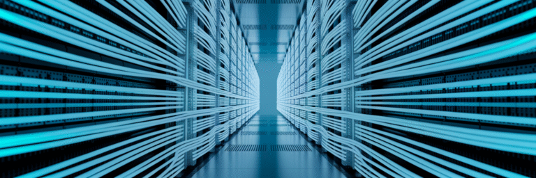 Organized network cables in data center.