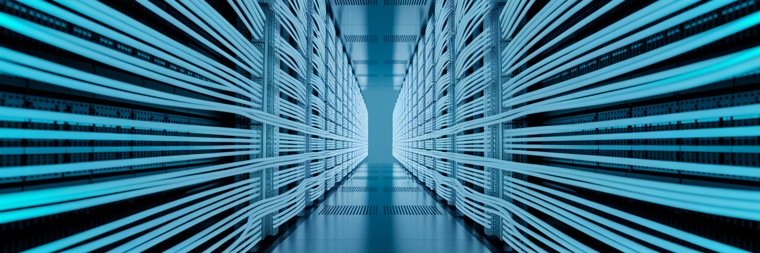 Organized network cables in data center.