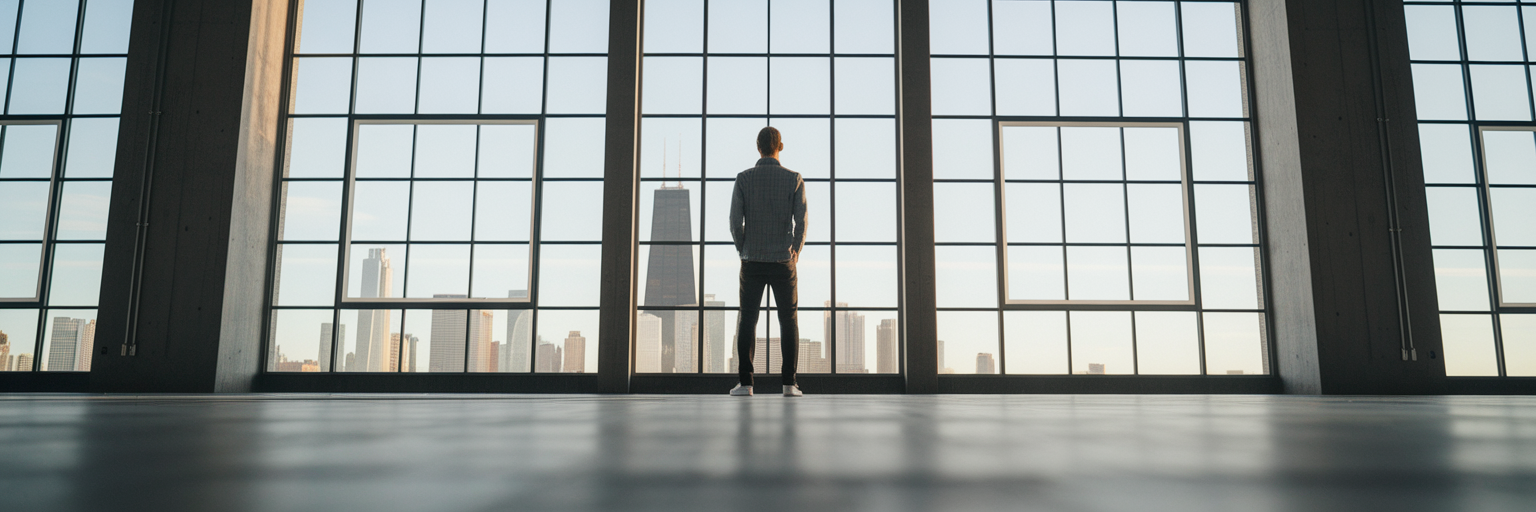 Creative director looking at city skyline