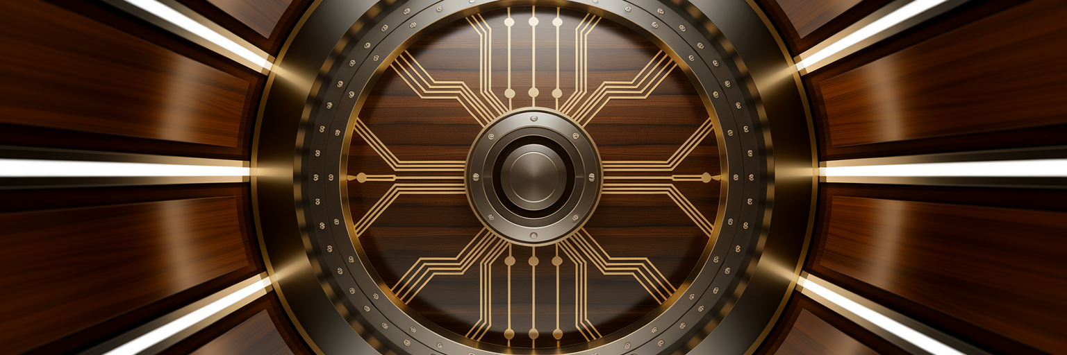 Secure digital vault door with glowing inlays.